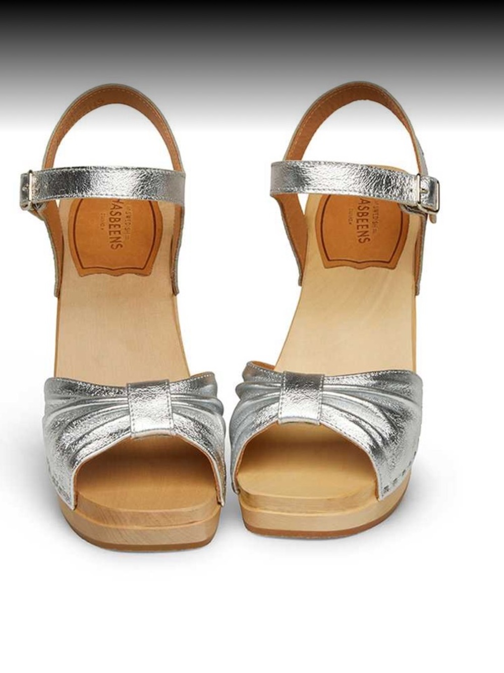 Swedish Hasbeens Silver Leather Knotted Open-Toe Wedge Sandals size 40